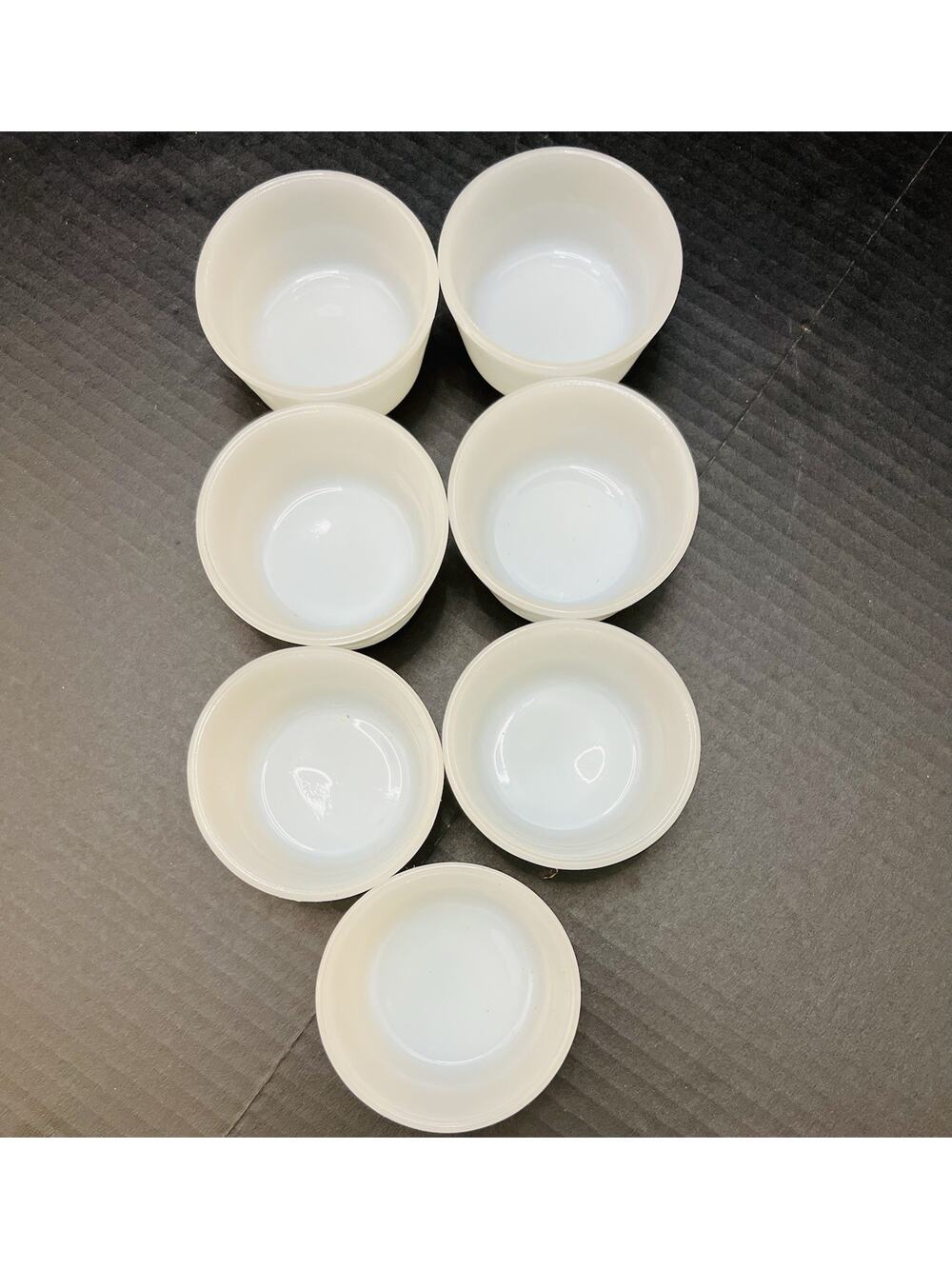 Vintage Oven Proof White Milk Glass Custard Cups - Set of 7